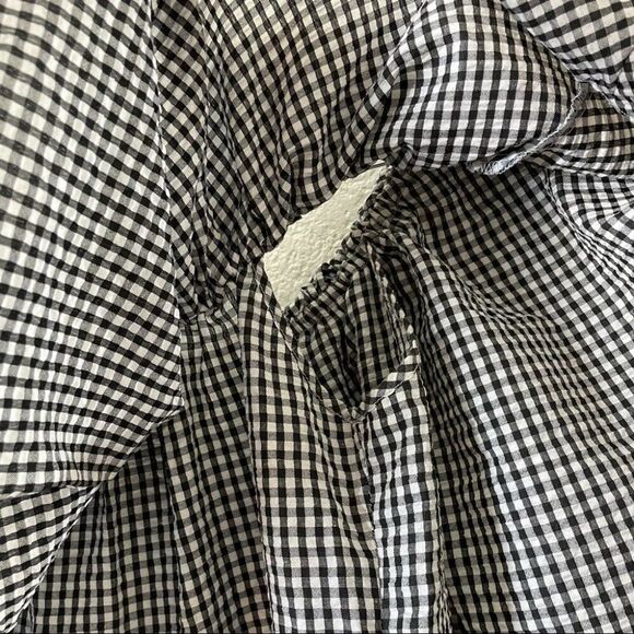 MLM Label Gingham Tiered Ruffle Off Shoulder Black and White Mini Dress - Picture 4 of 14